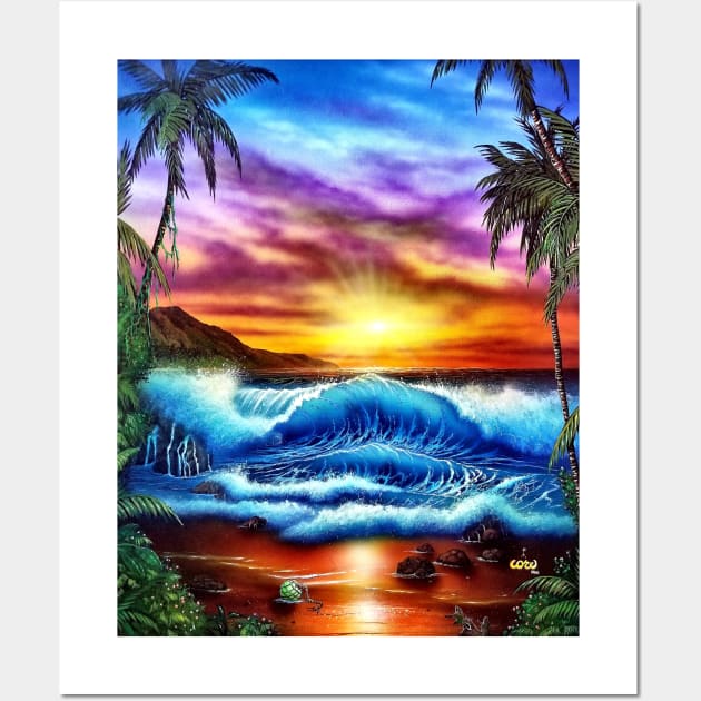 Sunset Hawaiian seascape Wall Art by Coreoceanart